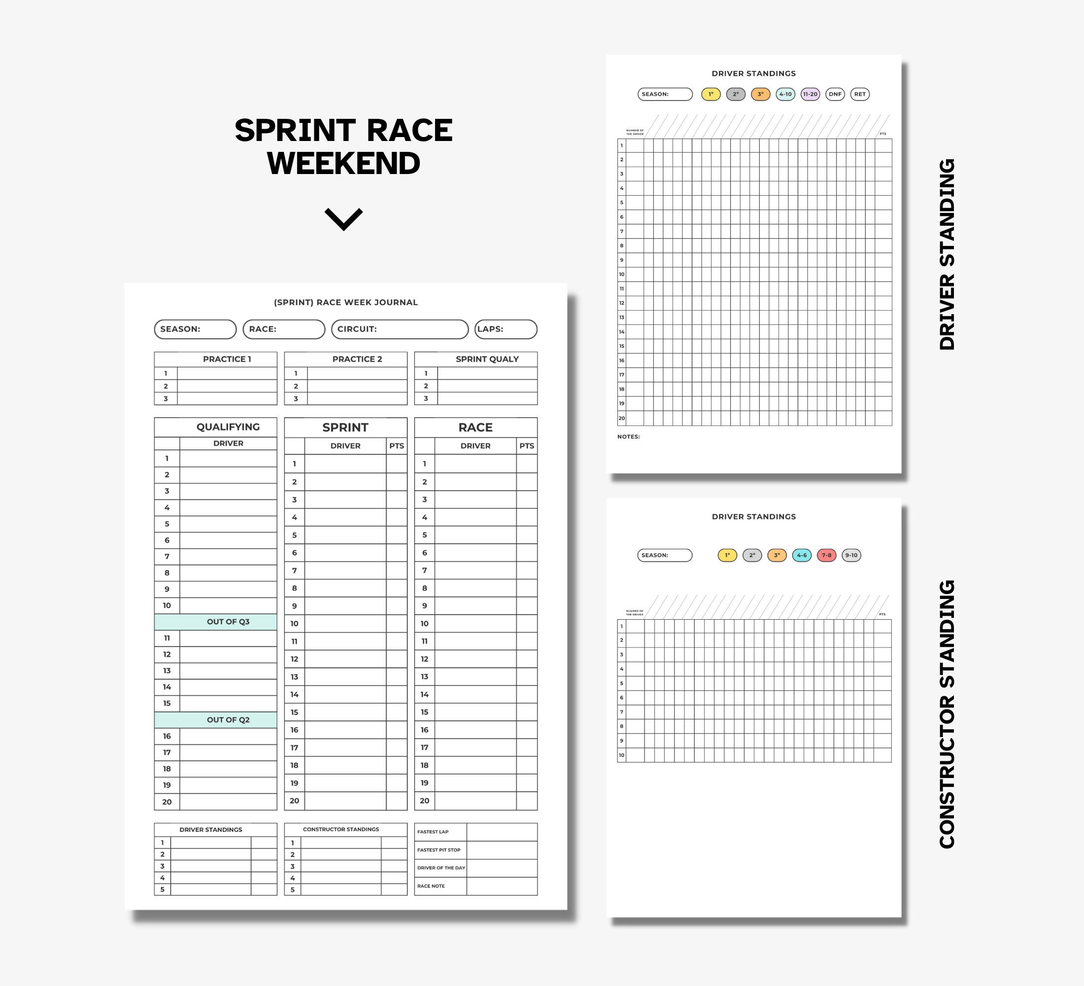 F1 2024 Race Weekly Journal Digital 4k Standings Results Printable to