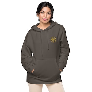 Personalisierte Geschenke Palmen Kreis Logo Unisex Hoodie Pigment-gefärbt Hoodie Custom T-shirt, Paar Geschenk, Geschenk für sie, Custom Shirt, tshirt,