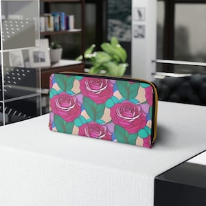 Custom Flower Zipper Wallet, Personalized Floral Design Wallet, Unique Gift for Women, Handmade for Her