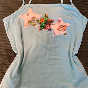 Y2K Upcycled Tank Top, Handmade Star Applique Shirt, Womens 2000s Top, Reworked Patchwork Tank, Trendy Vintage Inspired Top