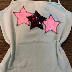 Y2K Upcycled Tank Top, Handmade Star Applique Shirt, Womens 2000s Top, Reworked Patchwork Tank, Trendy Vintage Inspired Top