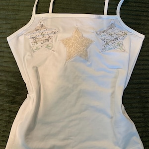 Y2K Upcycled Tank Top, Handmade Star Applique Shirt, Womens 2000s Top, Reworked Patchwork Tank, Trendy Vintage Inspired Top