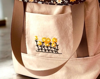 Handbroderad blommig tygväska: Boho tyg axelväska