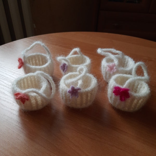 Mini Easter egg crochet basket ecru mohair 6pcs