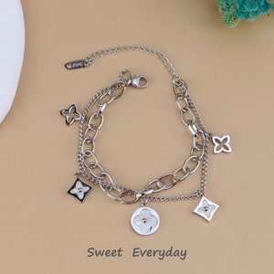 Double Stainless Steel Layered Clover Bracelet - Gold and Silver