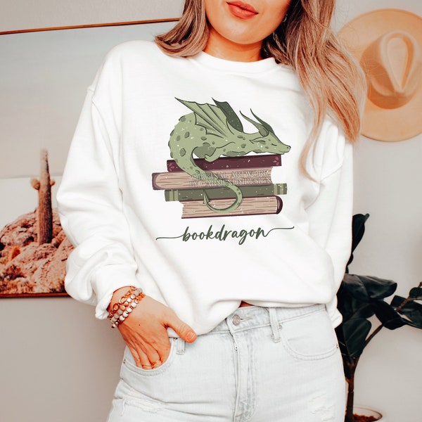 Bookdragon sleeping on Bookstack - Green, Blue or Red - Sweatshirt