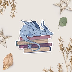 Bookdragon sleeping on Bookstack - Blue - Kiss Cut Sticker