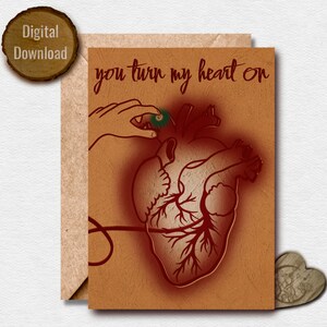 You Turn My Heart On, Love Card for Them, Plug In, Funny, Deep, Texture, Valentine's Day, Crimson, Gift for him or her, Romantic, Bourbon