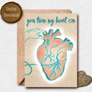 You Turn My Heart On, Love Card for Them, Plug In, Funny, Deep, Texture, Valentine's Day, Crimson, Gift for him or her, Romantic, Soft Amber