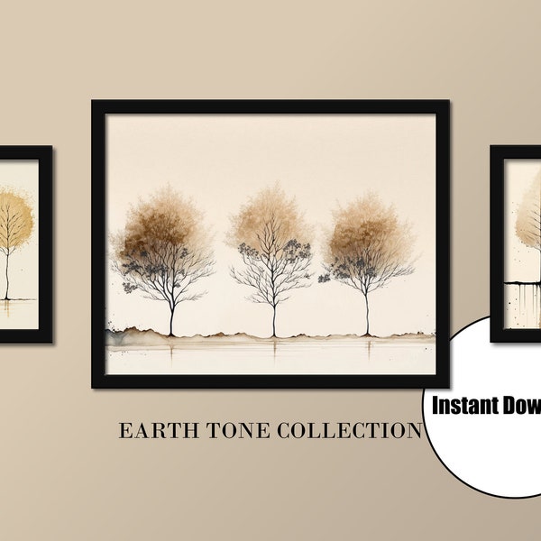 Earth tone wall art, print set of 3, printable wall art, minimalist wall art, downloadable art, digital print, digital prints wall art