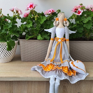 Handmade Tilda Angel Doll Fabric Home Decor Doll With Heart Perfect Housewarming Gift Decor Moving Gift For Her