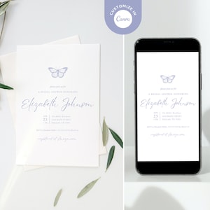 Il me donne une invitation de douche nuptiale de papillons, thème de douche nuptiale de papillon, modèle chic d&#39;invitation de douche nuptiale, invitation élégante