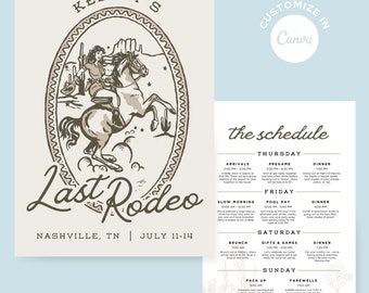 Last Rodeo Bachelorette Itinerary: Cowgirl Theme Bach Invitation (Canva Template)