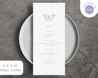 Butterfly Bridal Shower Menu Card Template, He Gives Me Butterflies Bridal Shower Decor, Butterfly Bridal Shower Theme, Canva Template