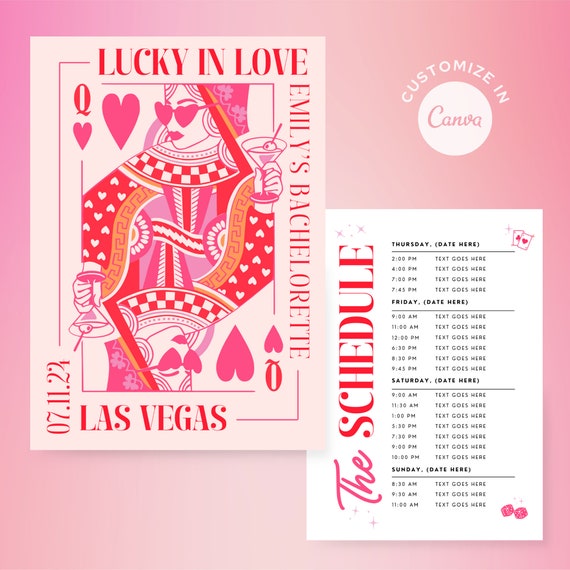Lucky in Love Bachelorette Itinerary Martini Glass, Las Vegas Bachelorette, Bach Weekend Itinerary, Lucky in Love Bachelorette Invitation