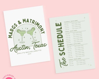 Margs and Matrimony Bachelorette Itinerary, Bach Weekend Itinerary, Margaritas and Matrimony Schedule, Bachelorette Weekend Invitation