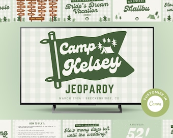 Camp Theme Bachelorette Jeopardy Game Template: DIY Camp Bach Activity (Canva Template)