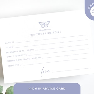 Butterfly bruids douche advies kaart, paren advies kaart, 4 x 6 inch advies kaart, Canva sjabloon, hij geeft me vlinders bruids douche
