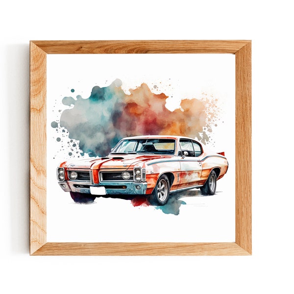 Custom Metallic Watercolor Car Portrait Painting from Photo Vehicle | Classic Retro Pontiac Cadillac Car | Wall Art Print | Digital Print