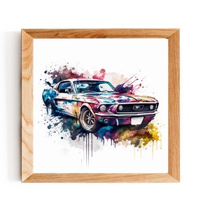 Ford Mustang Watercolor Art Print | Original Wall Print | Printable | Cars | Digital Art | Nursery | Kids Room