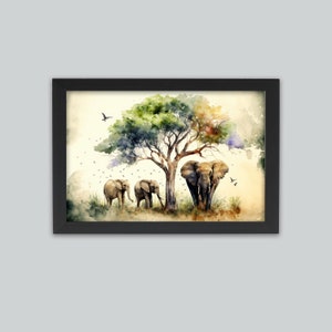 Elephant Family Wall Watercolor Print | Original Art