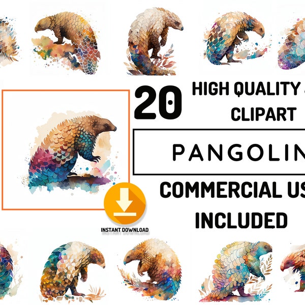 Pangolin Clipart 20 High Quality Safari Animals JPG Bundle, Full Commercial Use, Safari Animals art, Decor art, Africa animals illustration