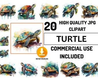 Farm Animals Clipart 20 JPG Turtle Bundle, Full Commercial Use, Cute Farm Clipart, Watercolor, Nursery Decor, Baby Shower, Farm Birthday