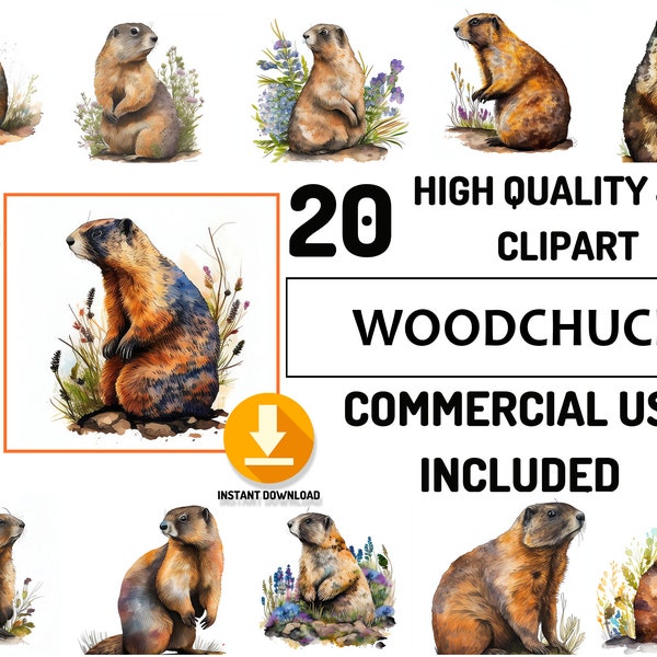 Woodchuck Clipart 20 High Quality Woodland Animals JPG Bundle, Full Commercial Use, Watercolor Animals , Decor art, Couple Animals Graphics