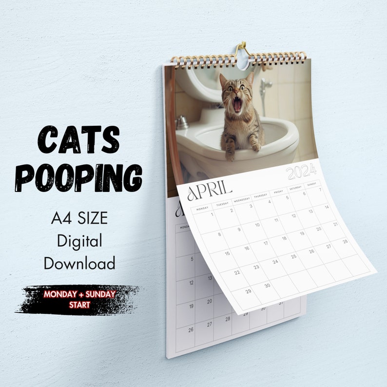 Funny Pooping Cats Calendar 2024 Funny Gift for Cat Lovers Humor Cat