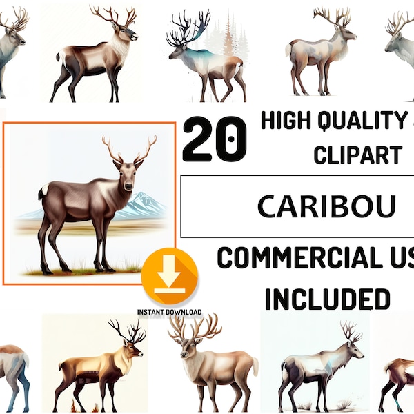 Caribou Clipart 20 haute qualité Woodland Animals JPG Bundle, Full Commercial, Cute Watercolor Animals, Decor art, Couple Animals Graphics