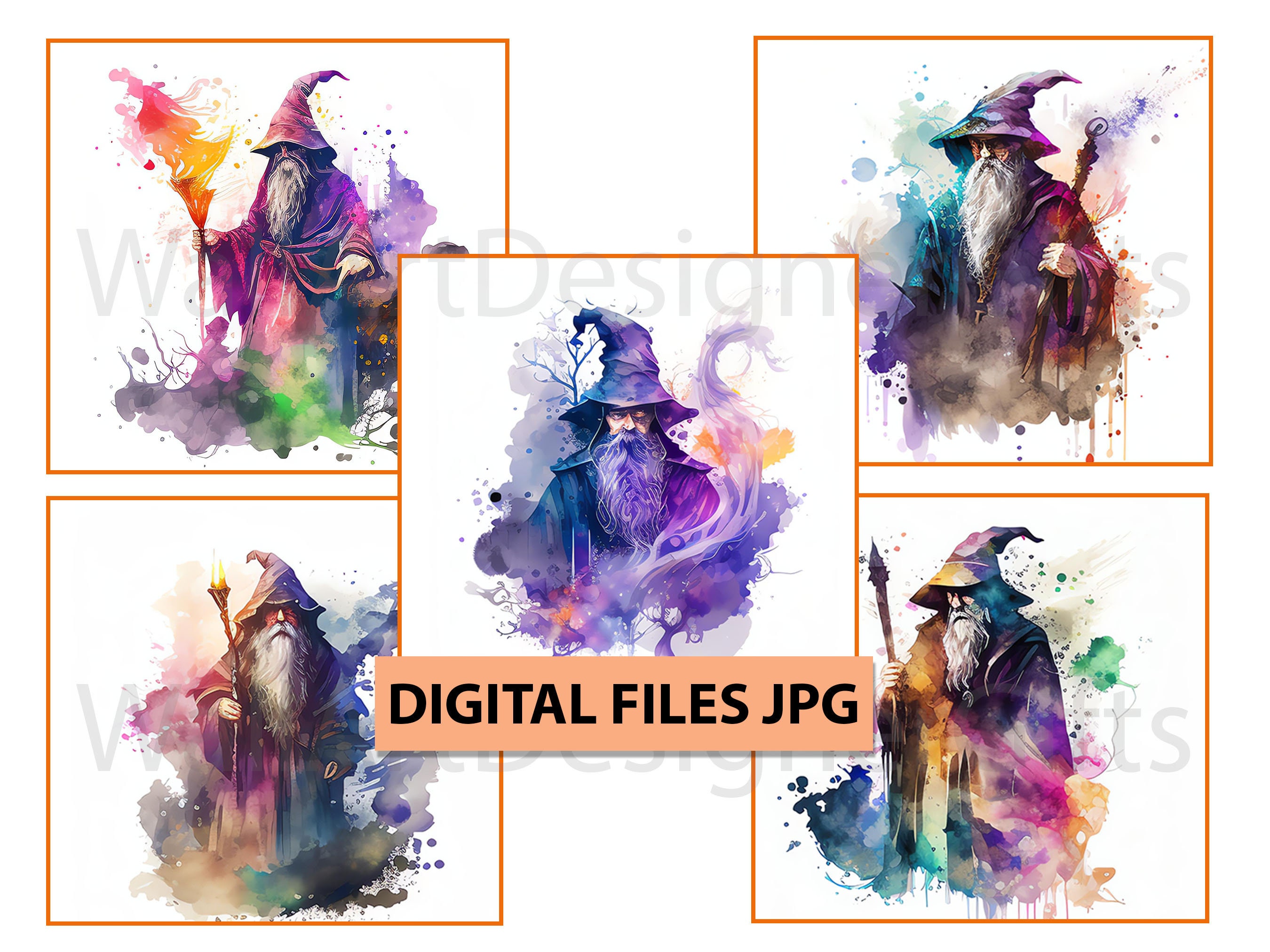 20 Mystical Wizards Clipart JPG Bundle, Full Commercial Use, Graphic ...