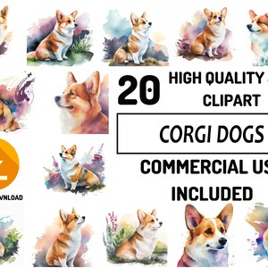 Corgi Dog Clipart 20 High Quality JPG, Full Commercial Use, Digital Paper Craft, Watercolor, Greeting Card Making, Sublimation Designs