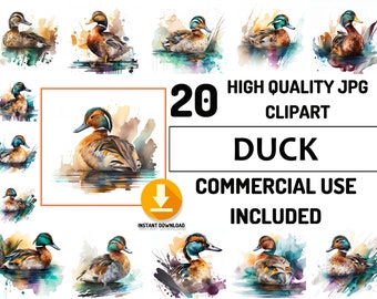 Farm Animals Clipart 20 JPG Duck Bundle, Full Commercial Use, Cute Farm Clipart, Watercolor, Nursery Decor, Baby Shower, Farm Birthday