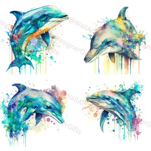 Dolphin Watercolor, Digital Downloads, Dolphin Clipart, Dolphin PNG, Dolphin wall art, Watercolor Dolphin