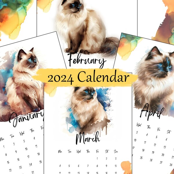 Birman Cat Calendar 2024 Etsy