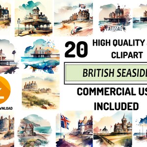 British Seaside Clipart - 20 High Quality JPG, Full Commercial Use, Digital Craft, Watercolor, Greeting Card Making, Sublimation Designs