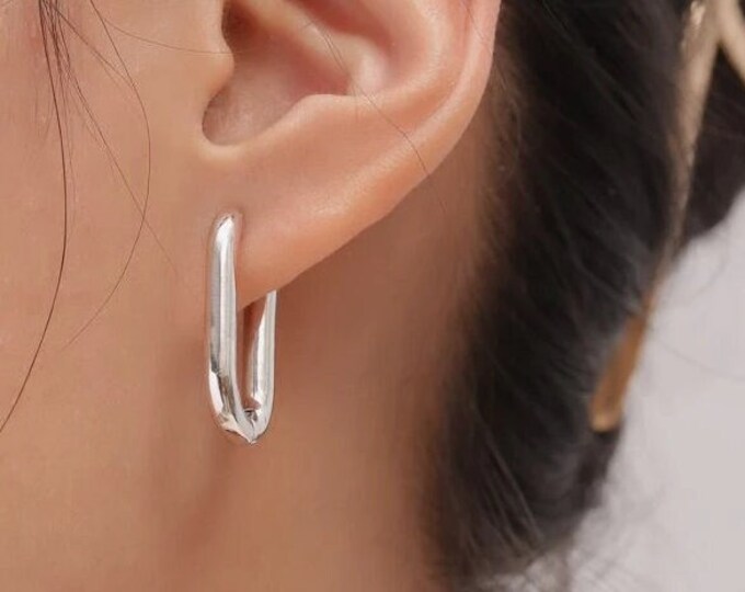 Silver Hoops, Silver Hoop Earrings, Geometric Hoop Earrings, Square ...