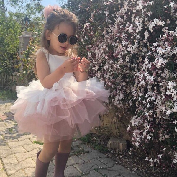 Robe tutu blanche et rose ombrée Luna