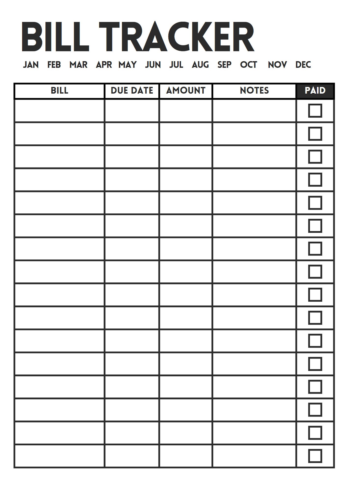 Monthly Bill Tracker, Editable Template, Bill Planner, 1 Page Printable ...