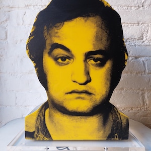 JOHN BELUSHI      Lampada luminosa da tavolo in plexiglas lavorata a mano, realizzata con serigrafia su metacrilato. Dimensioni 30x37x10cm.