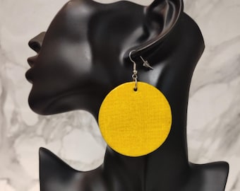 Large Wood Earrings - Yellow Textured Statement Round Dangle