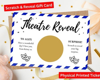 Theater Reveal Pass Personalized Handprinted Reveal Voucher Surprise Scratch Card, Gold seal, Birthday Gift Card For Him, Gift for Her