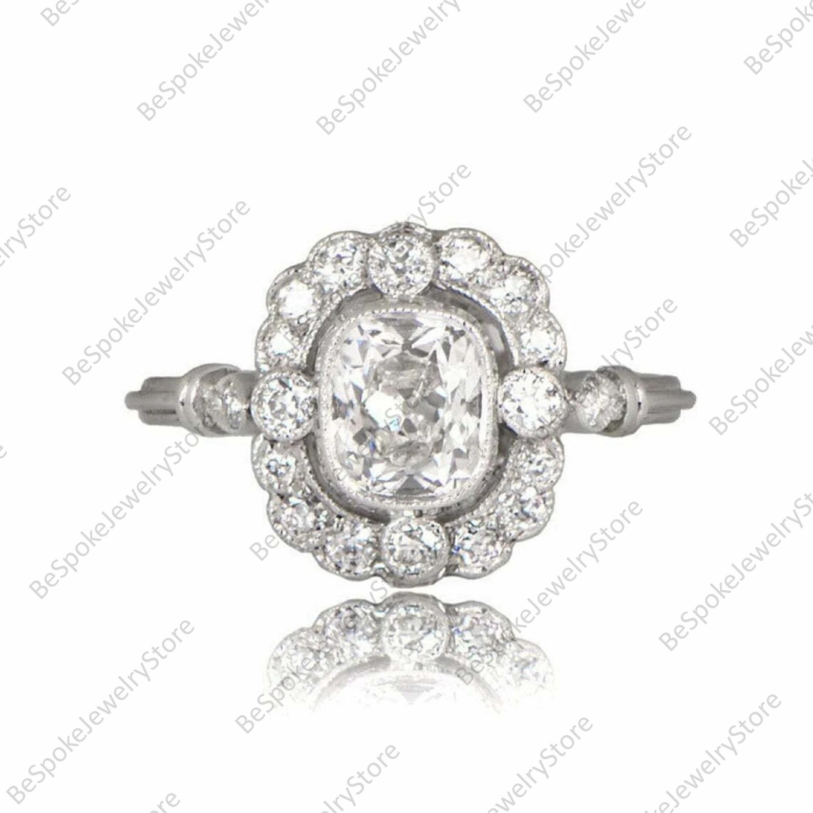 2.80 Ct Old Mine Cushion Cut Diamond Ring Vintage Wedding Edwardian