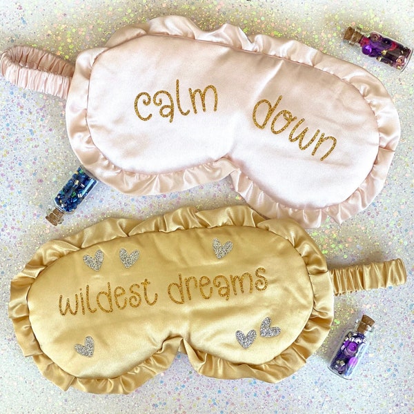 sleep: Calm Down and Wildest Dreams ruffle satin eye masks | Taylor Swift eye sleep mask| Swiftie Sleep Accessory | satin ruffle sleep mask