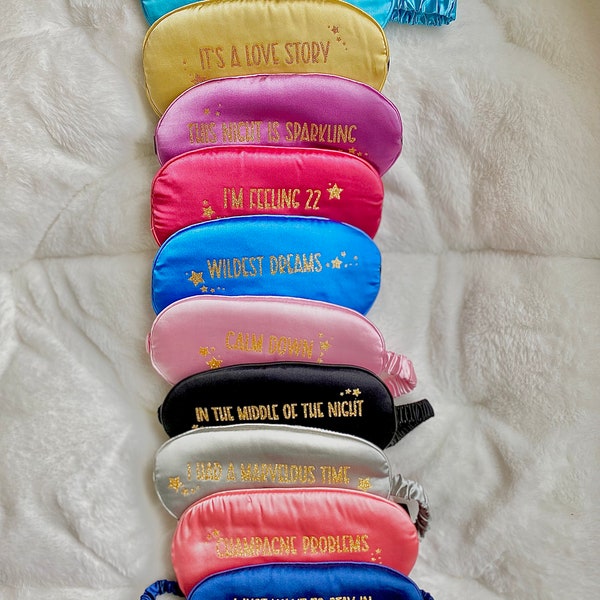 sleep: set of all 11 ERAS eye masks bright jewel tone colors | Taylor Swift eras lyric sleep masks | Eras sleep accessory | Swiftie eye mask