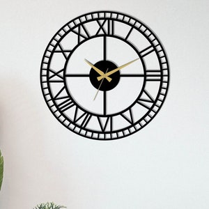 Black Roman Minute Wall Clock,Minimalist Wall Clock,Modern Clock,Rustic Wall Clock,Wedding Gift,Unique Clock,Housewarming Gift,Wall Decor