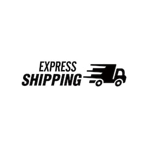 May include: Black and white illustration of a delivery truck with the text "EXPRESS SHIPPING" above it.