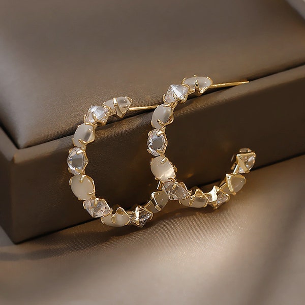 Luxury Opals Hoop Earrings - Blessed Opal Hoop Earrings - Party Girls Temperament Accessories Unusual Earrings - Opulent Opals Luxury