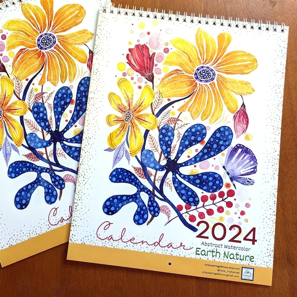 2024 Calendar, Handmade Wall Calendar, Calendar Art 2024, Abstract Nature Art Calendar, A4 Watercolor Calendar Gift, 2024 Planner, 8.5x11