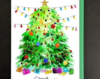 Christmas Card, Handmade Christmas Card, Christmas Tree Card, Minimalist Christmas Card, Holiday Card, A7 Blank Christmas Card with Envelope